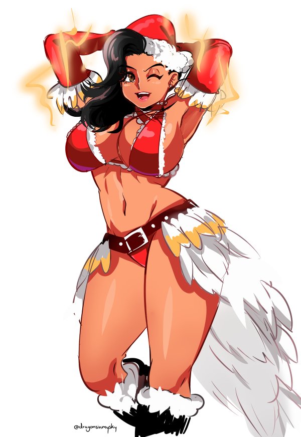 1girl, ;), alternate_costume, armpits, arms_up, asymmetrical_hair, belt, bikini
