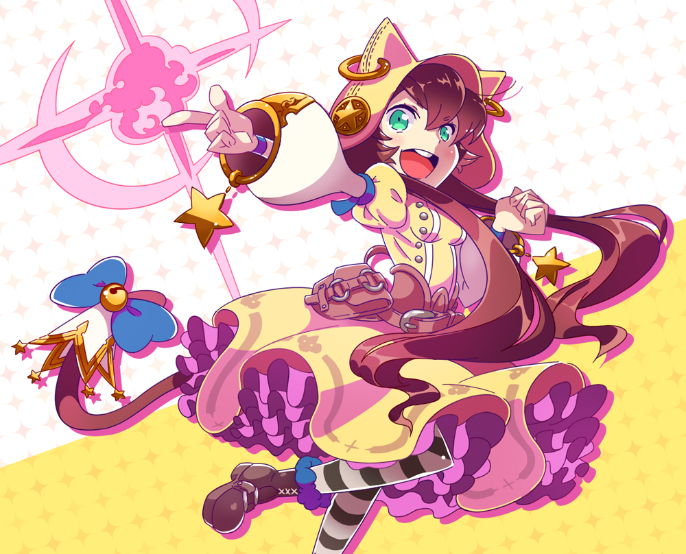1girl, :d, animal_hood, aqua_eyes, bangs, bell, belt, blue_bow