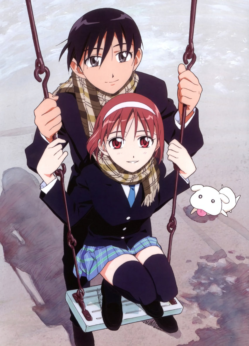 1boy, 1girl, arima_souichirou, black_hair, blue_necktie, gainax, hairband, highres