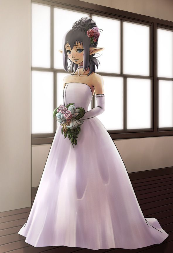 blush, bride, choker, collarbone, dress, elbow_gloves, elf, elvaan