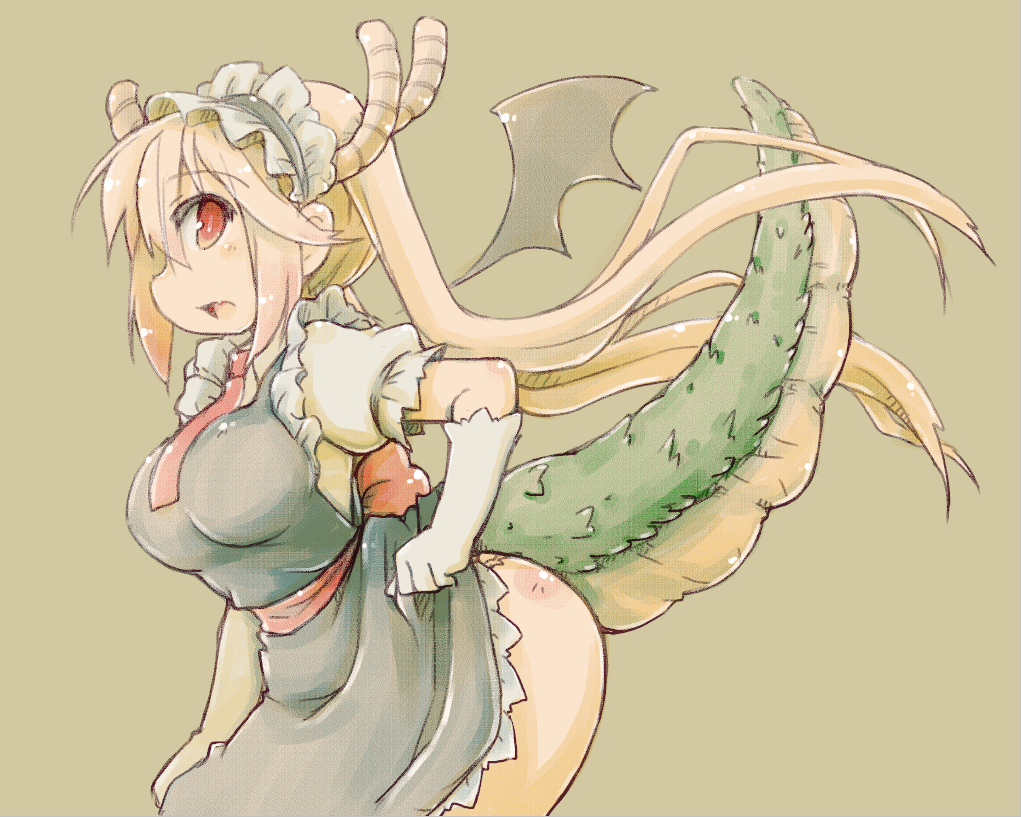 1girl, ass, blonde_hair, breasts, dragon_girl, dragon_tail, gloves, horns