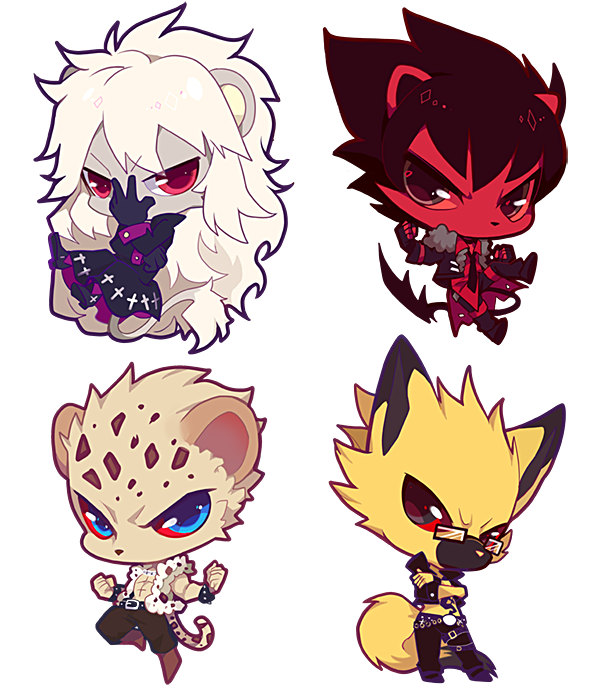 4boys, aion_(show_by_rock!!), animal_ears, black_hair, blonde_hair, blue_eyes, crow_(show_by_rock!!), denim