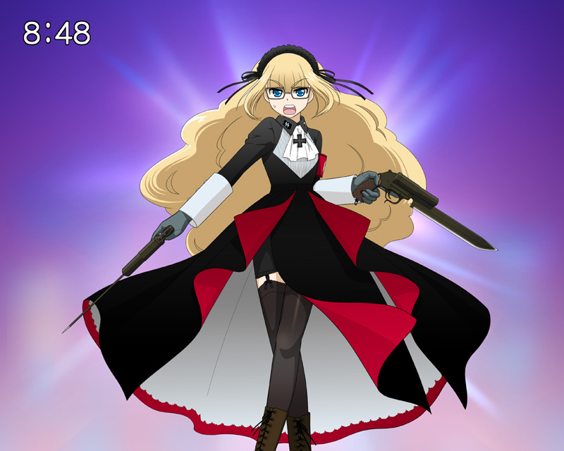 akimbo, clock, clockshow, cross, dual_wield, dual_wielding, glasses, gun