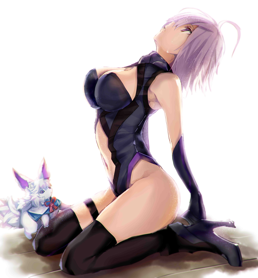 1girl, ahoge, arched_back, arm_support, armadillo-tokage, armpits, bangs, black_gloves