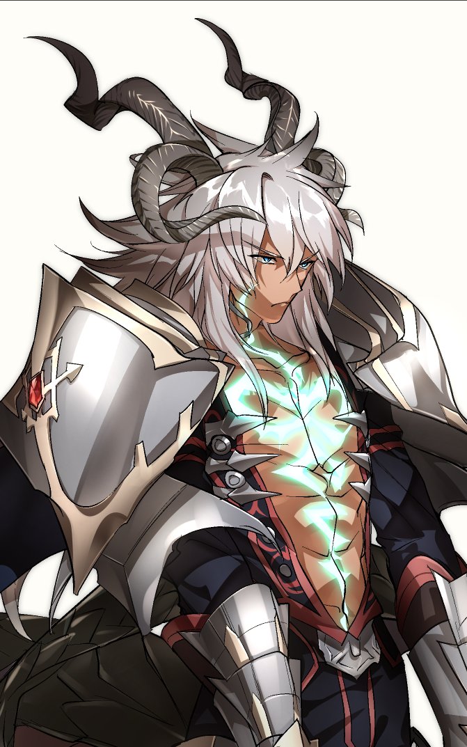 1boy, armor, dark_skin, fate/apocrypha, fate/grand_order, fate_(series), green_eyes, horns