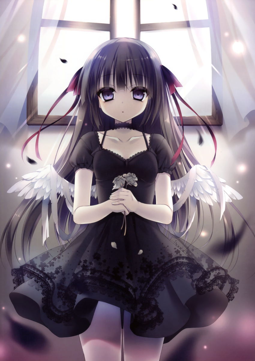 1girl, absurdres, black_dress, black_eyes, black_hair, choker, collarbone, cowboy_shot