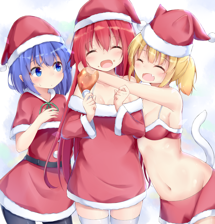 3girls, :/, :d, ^_^, aka_no_ripika, animal_hat, ao_no_rupika, beatmania