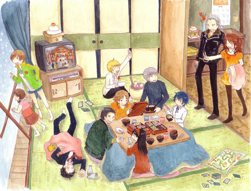 adachi_tohru, amagi_yukiko, bad_perspective, doujima_nanako, doujima_ryotaro, doujima_ryoutarou, hanamura_yousuke, jyako_(bara-myu)