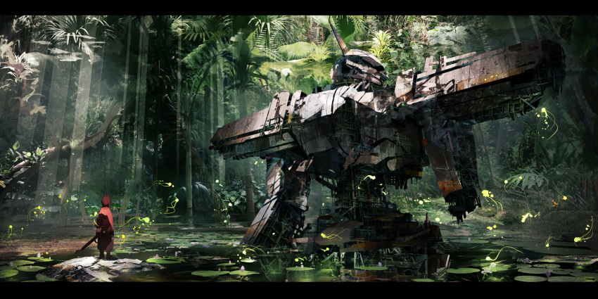 1girl, animal_ears, blurry, commentary, highres, jumpei99, jungle, letterboxed