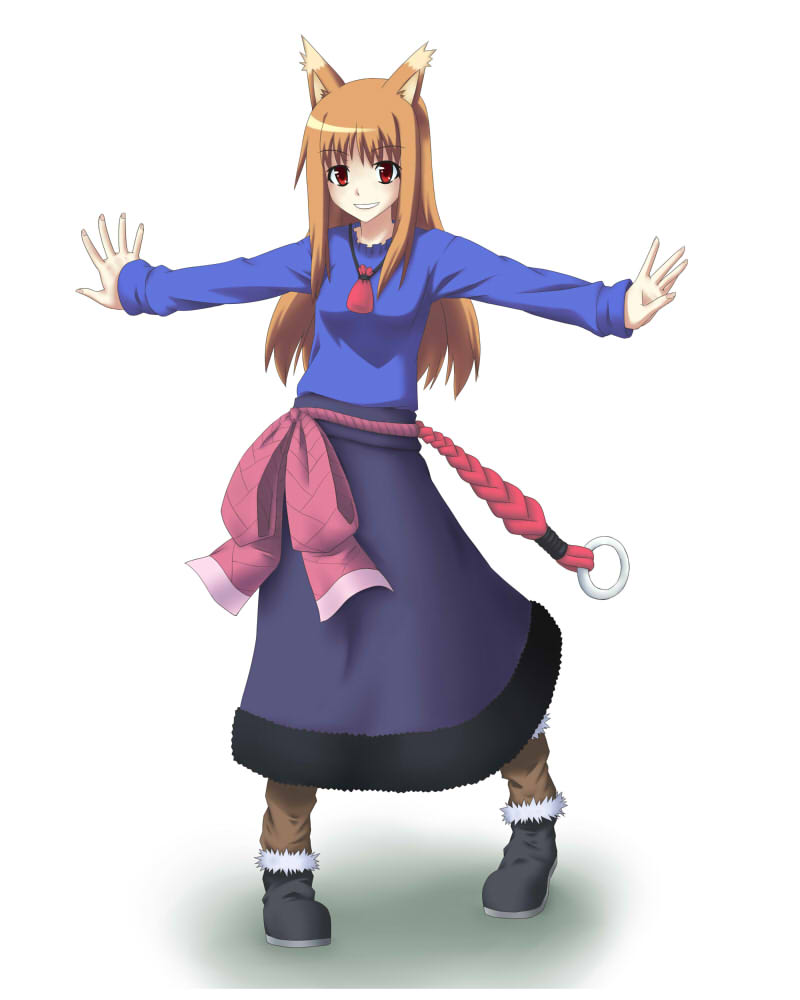 brown_hair, holo, long_hair, red_eyes, s-no, spice_and_wolf, wolf_ears