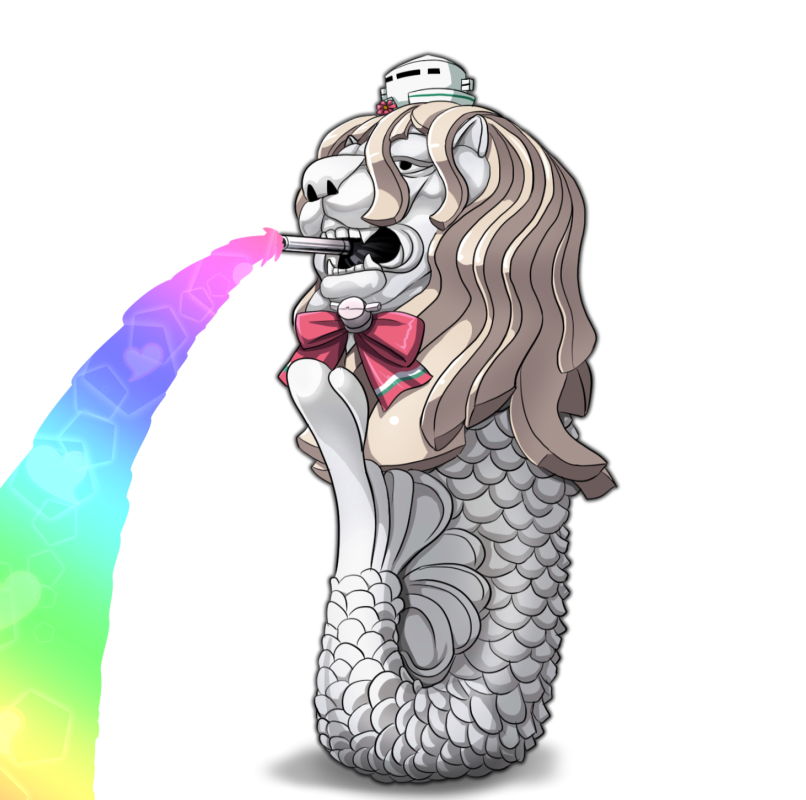 hat, kantai_collection, merlion, no_humans, pola_(kantai_collection), rainbow, statue, tagme