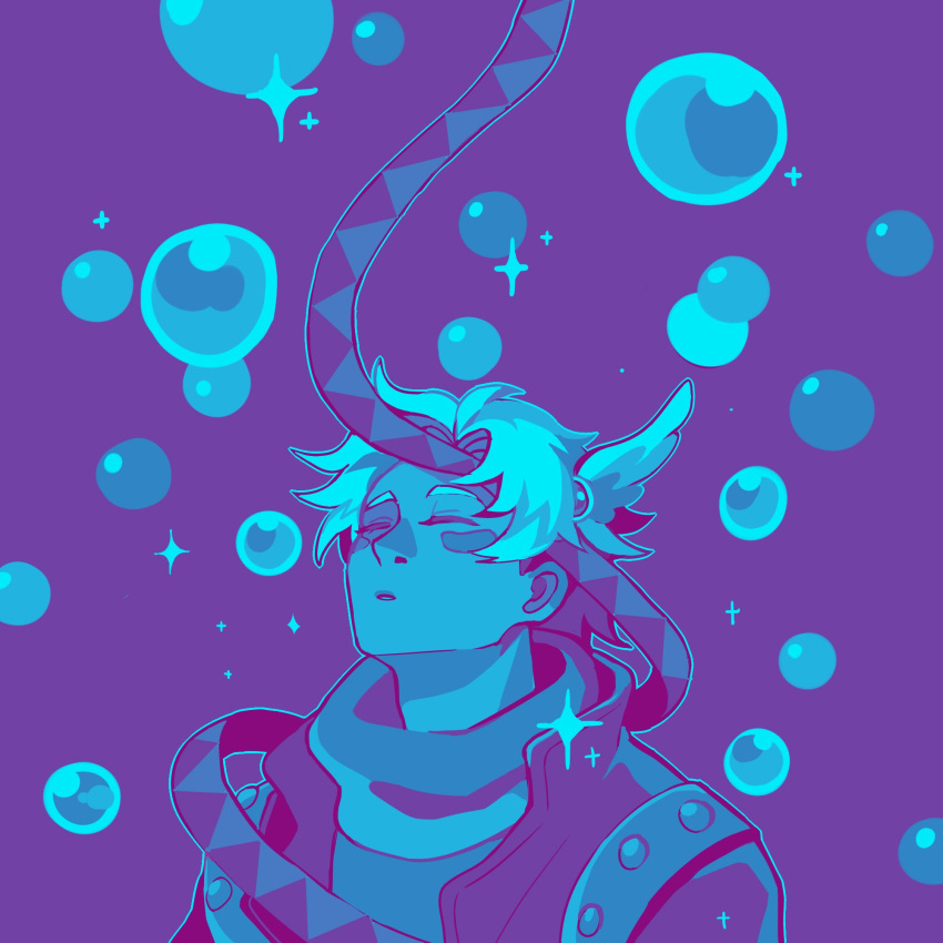 1boy, bubble, caesar_anthonio_zeppeli, closed_eyes, facial_mark, highres, jacket, jojo_no_kimyou_na_bouken