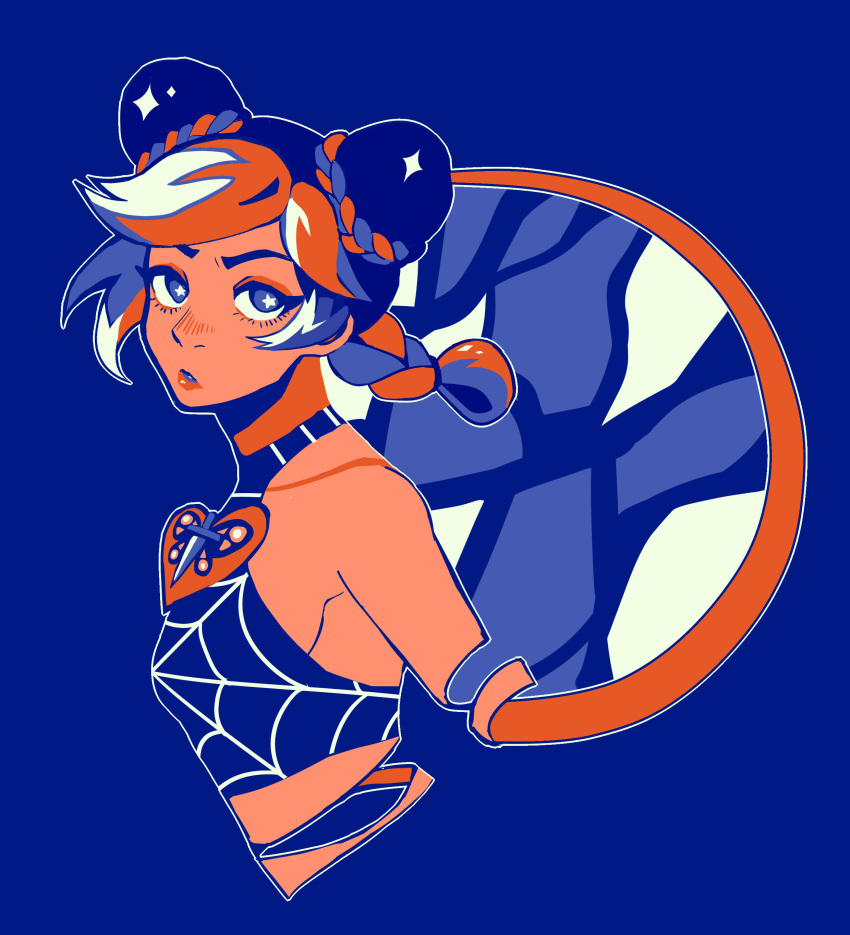 1girl, absurdres, blue_background, blue_eyes, blue_hair, braid, double_bun, from_side