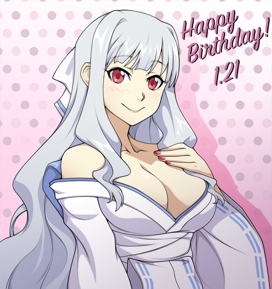 1girl, bangs, bare_shoulders, bow, breasts, cleavage, collarbone, commentary