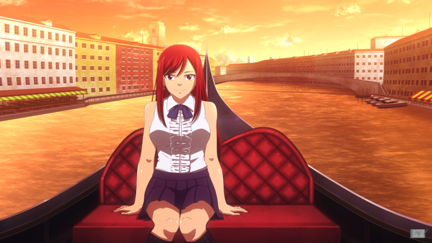 1girl, alternate_costume, arm, arm_support, bare_arms, bare_shoulders, black_boots, black_eyes