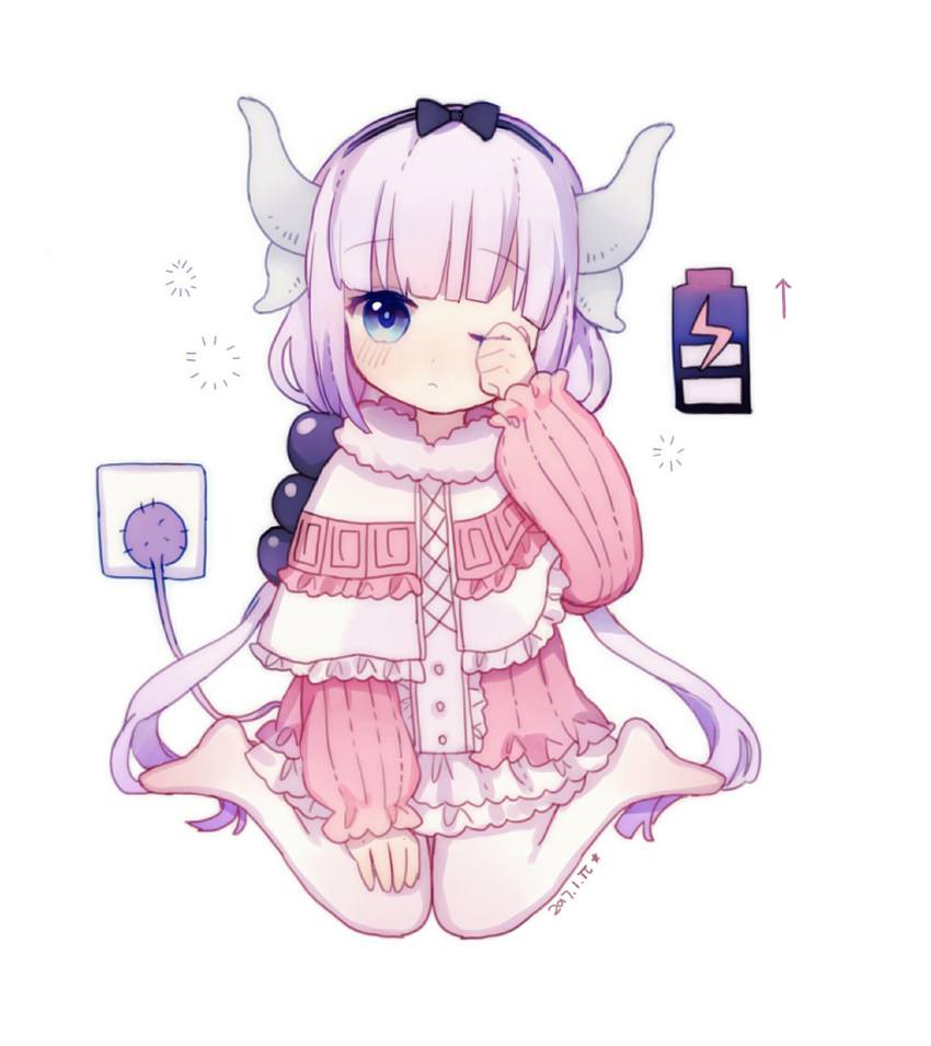 1girl, battery, capelet, commentary_request, dragon_girl, dress, electric_socket, full_body