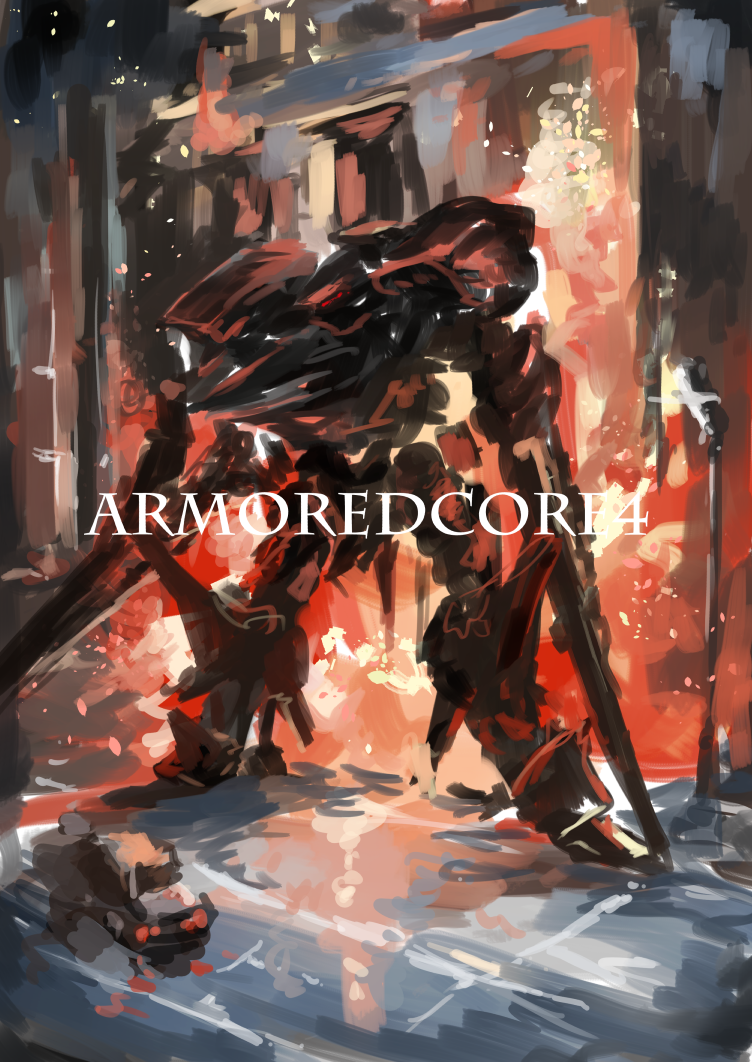 armored_core, armored_core_4, building, burning, car, city, dual_wielding, fire