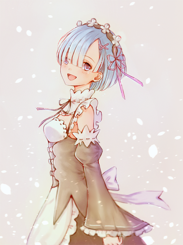 artist_request, blue_eyes, blue_hair, detached_sleeves, hair_over_one_eye, hair_ribbon, maid, re:zero_kara_hajimeru_isekai_seikatsu