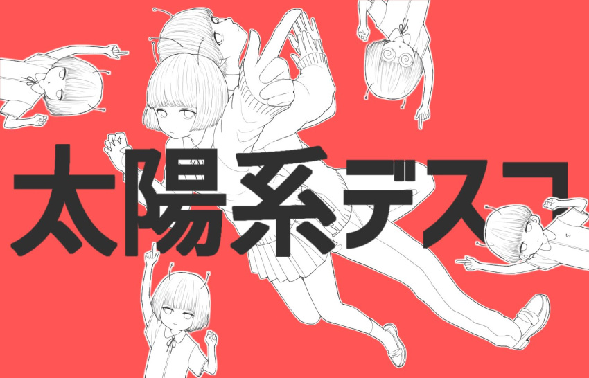 2boys, 4girls, andromedako, andromedao, antennae, bangs, blunt_bangs, bob_cut