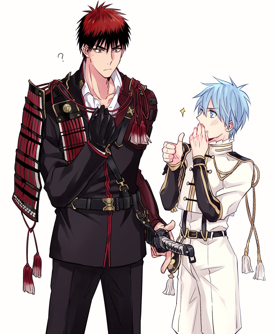 2boys, ?, armor, black_gloves, blue_eyes, blue_hair, cosplay, covering_mouth