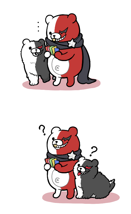 ..., 2koma, ?, beast_monokuma, black_scarf, card, comic, dangan_ronpa
