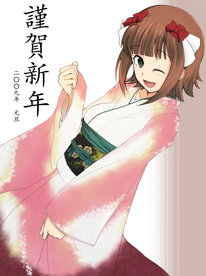 furisode, idolmaster, japanese_clothes, kazuto_san, kimono, new_year, ribbon, ribbons