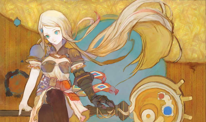 1girl, armor, blush, breasts, final_fantasy, final_fantasy_tactics_advance, green_eyes, hair_ornament