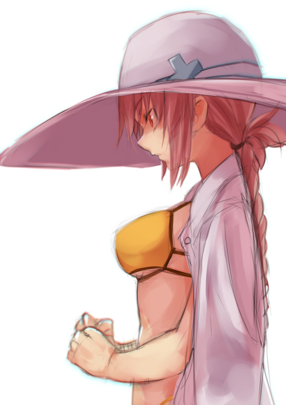 1girl, bikini, breasts, bugbook, fate/grand_order, fate_(series), florence_nightingale_(fate/grand_order), hat