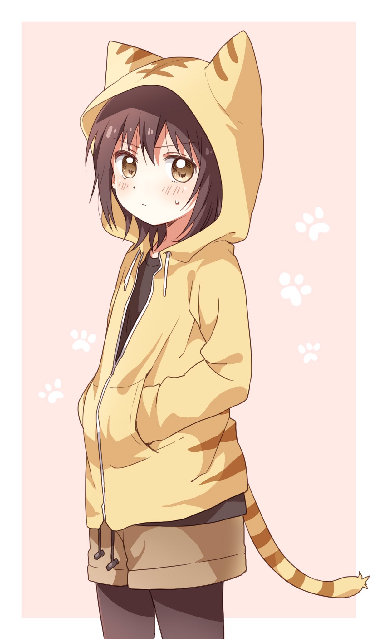 >:(, 1girl, animal_ears, black_shirt, blush, brown_eyes, brown_hair, cat_ears
