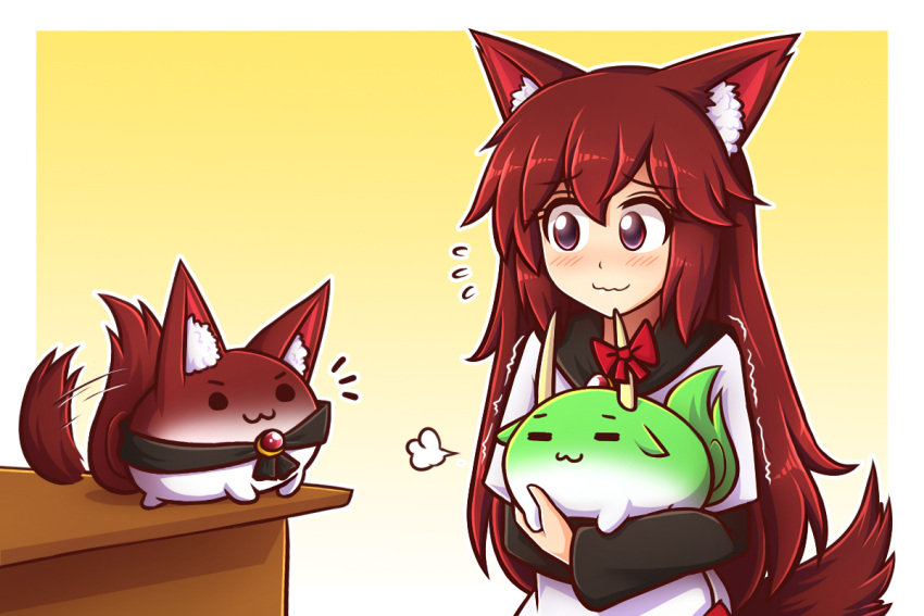 >:3, /\/\/\, 1girl, :3, =_=, animal_ears, bangs, bow