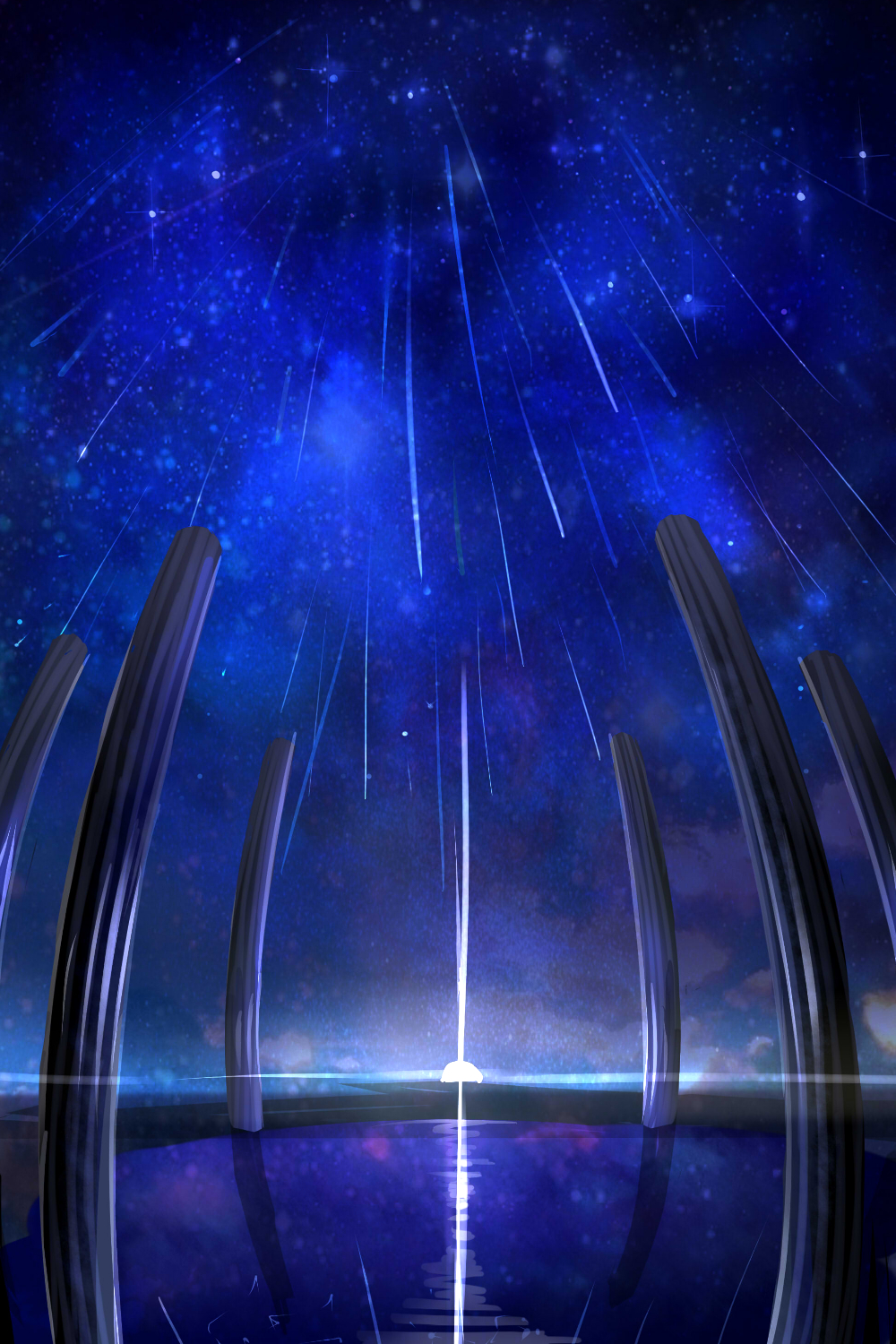 5240mosu, highres, lake_suwa, meteor_shower, night, night_sky, no_humans, onbashira