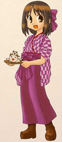 azumanga_daioh, bashamichi, boots, brown_eyes, brown_hair, cat, hair_ribbon, hakama