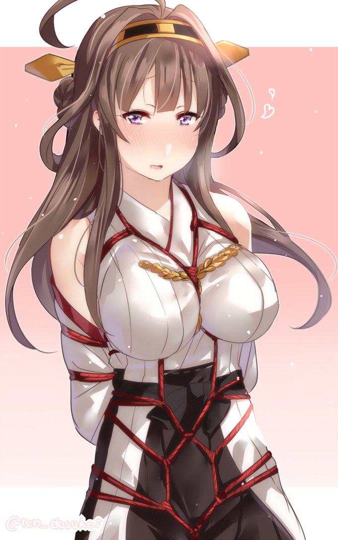 1girl, ahoge, bare_shoulders, bdsm, blush, bondage, bound, breasts