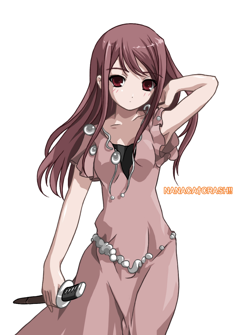 brown_hair, cross_channel, dagger, dress, highres, kirihara_touko, knife, long_hair