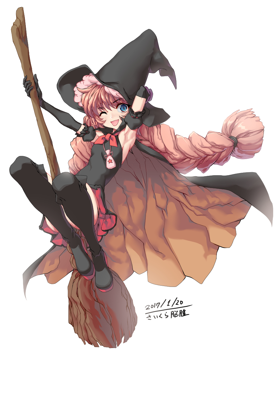 >;d, 1girl, 2017, ;d, arm_up, armpits, black_dress, black_gloves