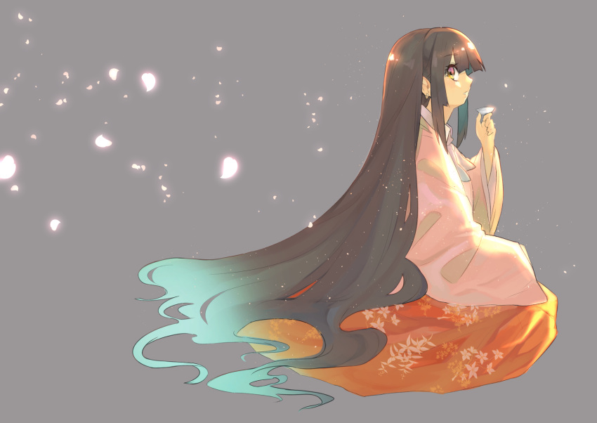 1girl, absurdly_long_hair, alternate_eye_color, alternate_hair_color, black_hair, blue_hair, earrings, glowing