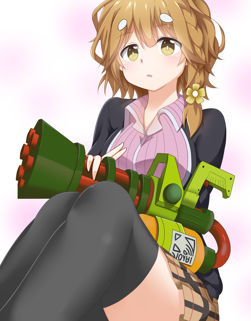 1girl, :o, black_legwear, braid, brown_eyes, brown_hair, highres, koiwai_yoshino