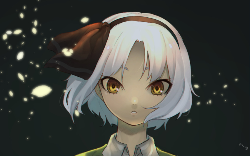 1girl, alternate_eye_color, backlighting, bangs, bob_cut, collared_shirt, expressionless, eyelashes