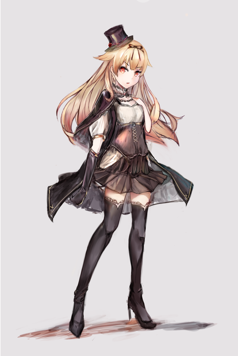 1girl, alternate_costume, black_boots, black_cape, black_gloves, blonde_hair, boots, cape