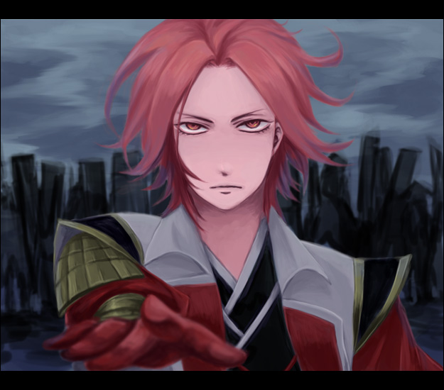 ishida_mitsunari, konno_karin, male, mitaka, red_eyes, red_hair, redhead, sengoku_basara, sengoku_musou, sengoku_musou_2, short_hair