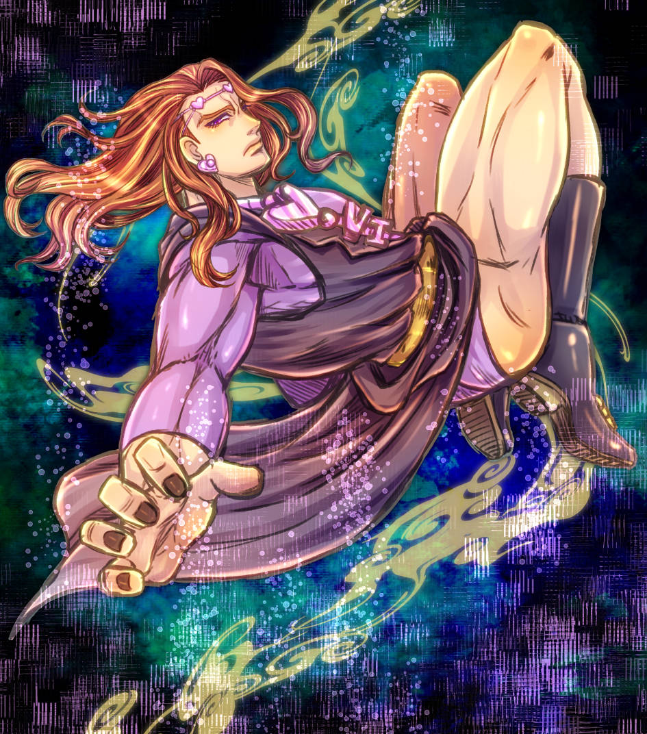 1boy, black_boots, boots, brown_hair, brown_nails, earrings, from_side, full_body