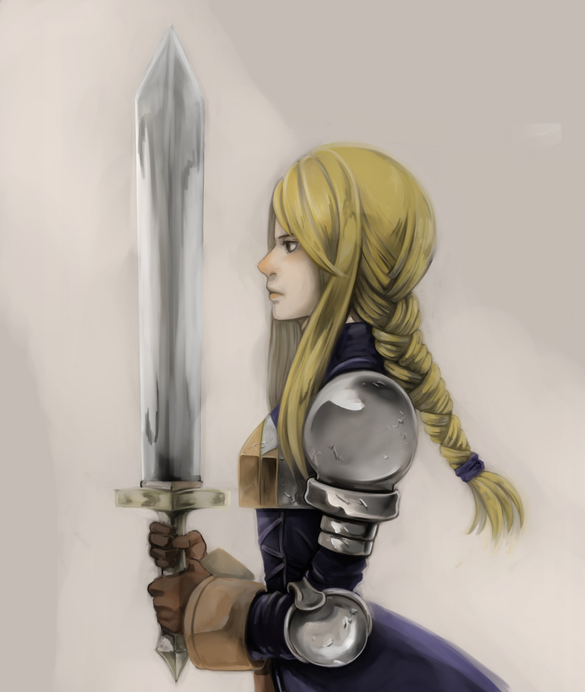 1girl, absurdres, agrias_oaks, armor, blonde_hair, braid, breasts, fgz