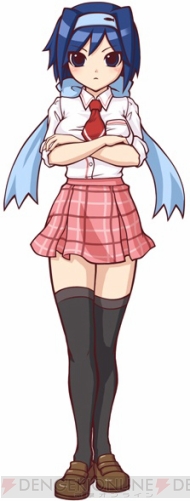 artist_request, black_legwear, blue_eyes, blue_hair, bow, breasts, crossed_arms, hachi_koi, hair_ribbon, hairband, kirishima_mirai, loafers, necktie, plaid, plaid_skirt, ribbon, ribbons, school_uniform, shoes, short_hair, skirt, socks, thighhighs, watermark