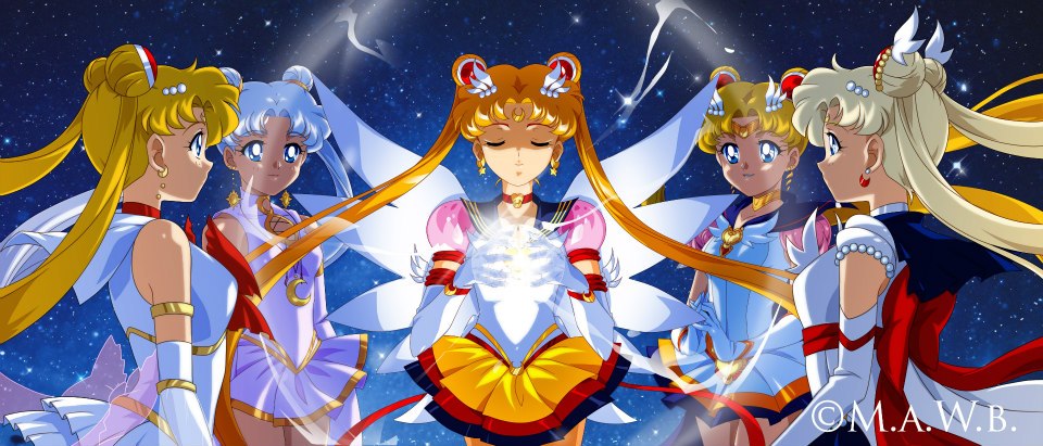 bishoujo_senshi_sailor_moon, blonde_hair, blue_eyes, choker, closed_eyes, crescent, crescent_earrings, double_bun