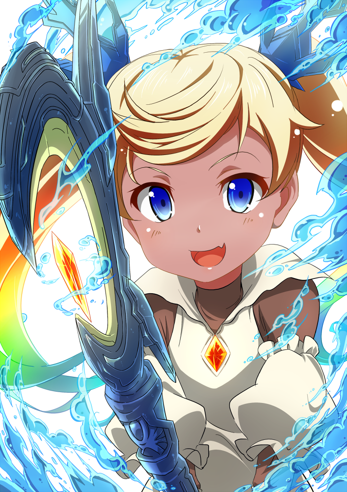 blonde_hair, blue_eyes, byoubyou, granblue_fantasy, holding, io_euclase, looking_at_viewer, magic