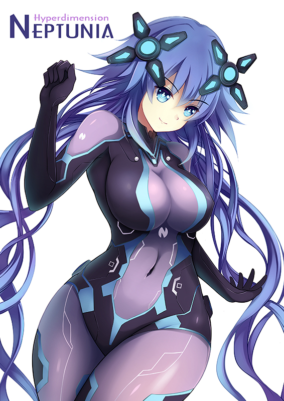 1girl, blue_eyes, bodysuit, braid, breasts, choujigen_game_neptune, covered_navel, curvy