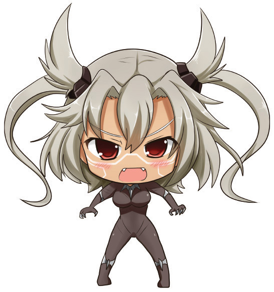 1girl, black_panther_(marvel), black_panther_(marvel)_(cosplay), bodysuit, breasts, captain_america_civil_war, chibi, claws