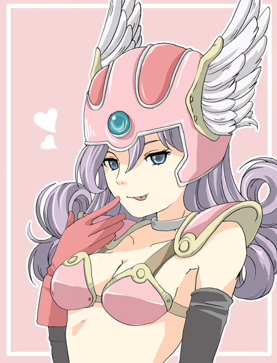 1girl, armor, bikini_armor, blue_eyes, breasts, cleavage, dk, dragon_quest