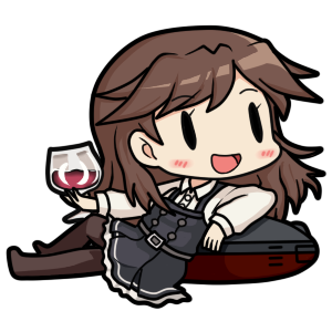 1girl, arashio_(kantai_collection), bamomon, black_legwear, blush, brown_hair, chibi, commentary_request, cup, cupping_glass, dress, drinking_glass, fairy_(kantai_collection), frilled_dress, frills, holding_glass, kantai_collection, long_hair, lowres, open_mouth, pantyhose, pinafore_dress, remodel_(kantai_collection), school_uniform, skirt, solid_oval_eyes, solo, suspenders, wine_glass