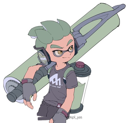 1boy, domino_mask, fingerless_gloves, gloves, green_hair, grey_gloves, headphones, ink_tank_(splatoon)